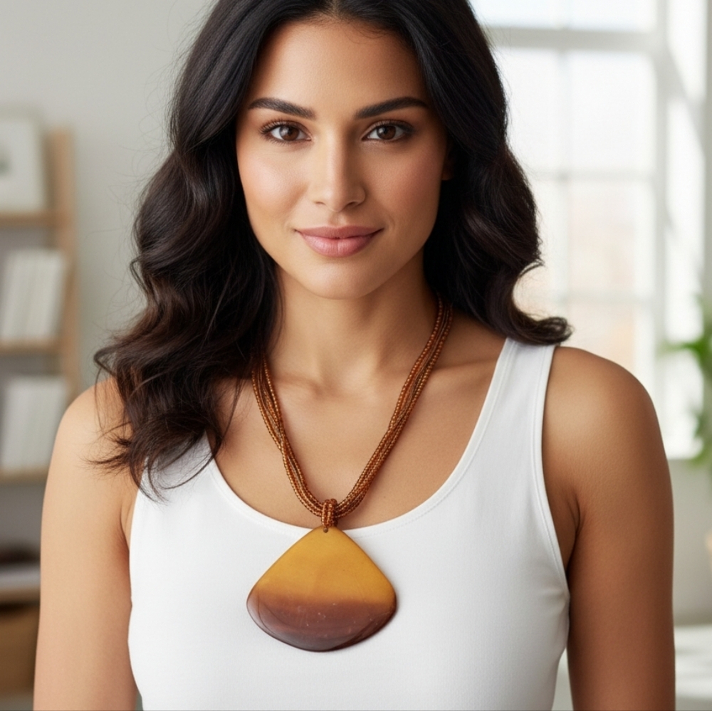 Large Orange and Brown shell necklace